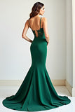 Dark Green Spaghetti Straps Corset Long Prom Dress with Slit