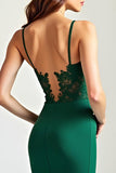 Dark Green Spaghetti Straps Corset Long Prom Dress with Slit