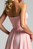 A Line Pink Sweetheart Pleated Long Bridesmaid Dress