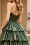 Olive Ball Gown Corset Tiered Floor Length Prom Dress with Slit