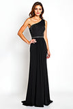 Elegant Black One Shoulder Beaded Sheath Mother of the Bride Dress