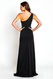 Elegant Black One Shoulder Beaded Sheath Mother of the Bride Dress