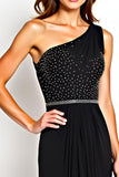 Elegant Black One Shoulder Beaded Sheath Mother of the Bride Dress