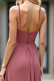 Dusty Rose A Line Spaghetti Straps Chiffon Bridesmaid Dress with Slit