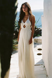 White Deep V-Neck Spaghetti Straps Graduation Dress