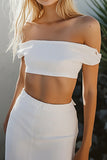 Off The Shoulder White 2-Piece Short Graduation Dress