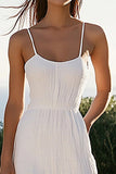 White Spaghetti Straps Floor Length A Line Graduation Dress with Slit