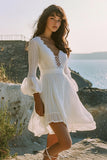 Boho White A Line Short Graduation Dress with Long Sleeves