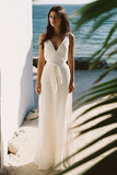 White V-Neck Floor Length Sheath Graduation Dress