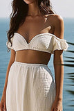 White A Line High Low Off The Shoulder Graduation Dress