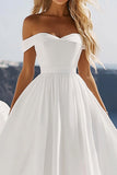 White Off the Shoulder A Line Chiffon Graduation Dress