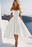 White Off the Shoulder A Line Chiffon Graduation Dress