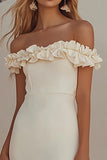 White Off the Shoulder Sheath Long Graduation Dress