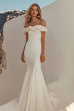 White Off the Shoulder Sheath Long Graduation Dress