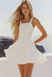 White Square Neck Spaghetti Straps Short Graduation Dress