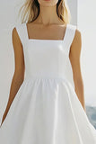 White Square Neck A Line Chiffon Graduation Dress