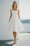 White Square Neck A Line Chiffon Graduation Dress