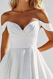 A Line Off the Shoulder White Long Graduation Dress