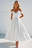 A Line Off the Shoulder White Long Graduation Dress