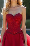 Sweetheart Red A Line Tiered Maxi Prom Dress with Ruffles