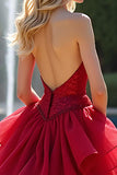 Sweetheart Red A Line Tiered Maxi Prom Dress with Ruffles