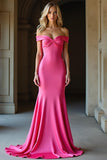 Fuchsia Mermaid Off the Shoulder Floor Length Prom Dress