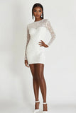 Sparkly White Bodycon Graduation Dress with Long Sleeves