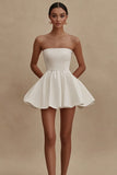 White Strapless A Line Short Graduation Dress