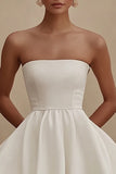 White Strapless A Line Short Graduation Dress