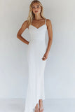 White Spaghetti Straps Ankle Length Graduation Dress