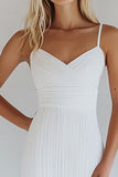 White Spaghetti Straps Ankle Length Graduation Dress