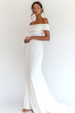 Ankle Length White Off The Shoulder Graduation Dress