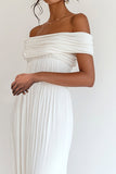 Ankle Length White Off The Shoulder Graduation Dress