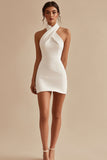 Satin White Bodycon Cross Halter Graduation Dress