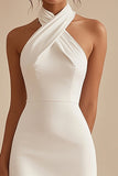 Satin White Bodycon Cross Halter Graduation Dress