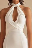 Satin White Bodycon Cut Out Halter Graduation Dress