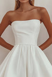 White Strapless A Line Ruched Short Graduation Dress