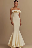 Mermaid White Strapless Satin Graduation Dress with Ruffles