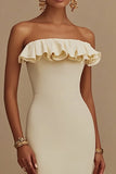 Mermaid White Strapless Satin Graduation Dress with Ruffles