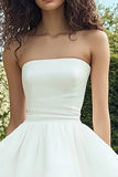 White Strapless Satin Short Graduation Dress