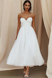 Tulle Sweetheart White A Line Long Graduation Dress