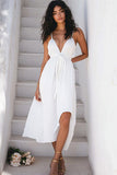 White V-Neck A Line Long Graduation Dress