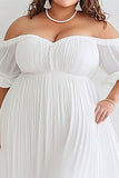 Plus Size White Off the Shoulder Tea Length Graduation Dress