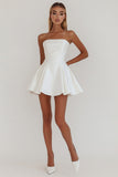 White Strapless A Line Midi-Length Graduation Dress