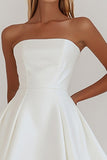 White Strapless A Line Midi-Length Graduation Dress