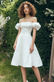 Satin White Off The Shoulder Petite Length Graduation Dress