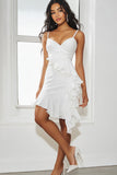 Chic Chiffon White Spaghetti Straps Ruffled Graduation Dress