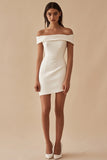 Petite Length White Off The Shoulder Sheath Graduation Dress