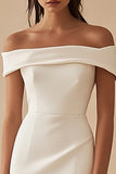 Petite Length White Off The Shoulder Sheath Graduation Dress