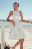 White Satin Scoop Neck A Line Knee Length Graduation Dress